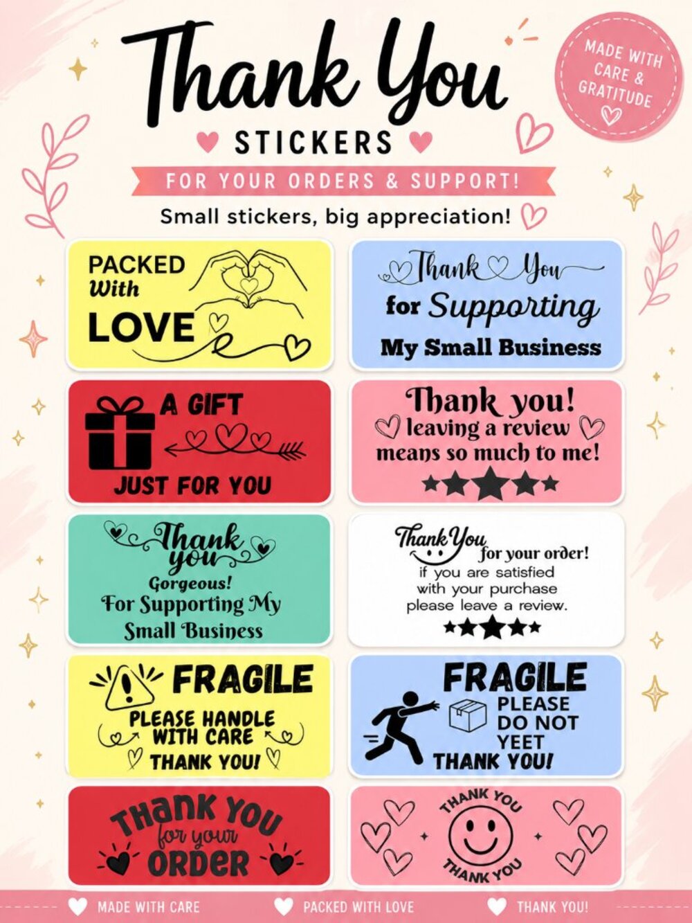 100 thermal Thank you Stickers 2.25" x 1.25" Rectangle